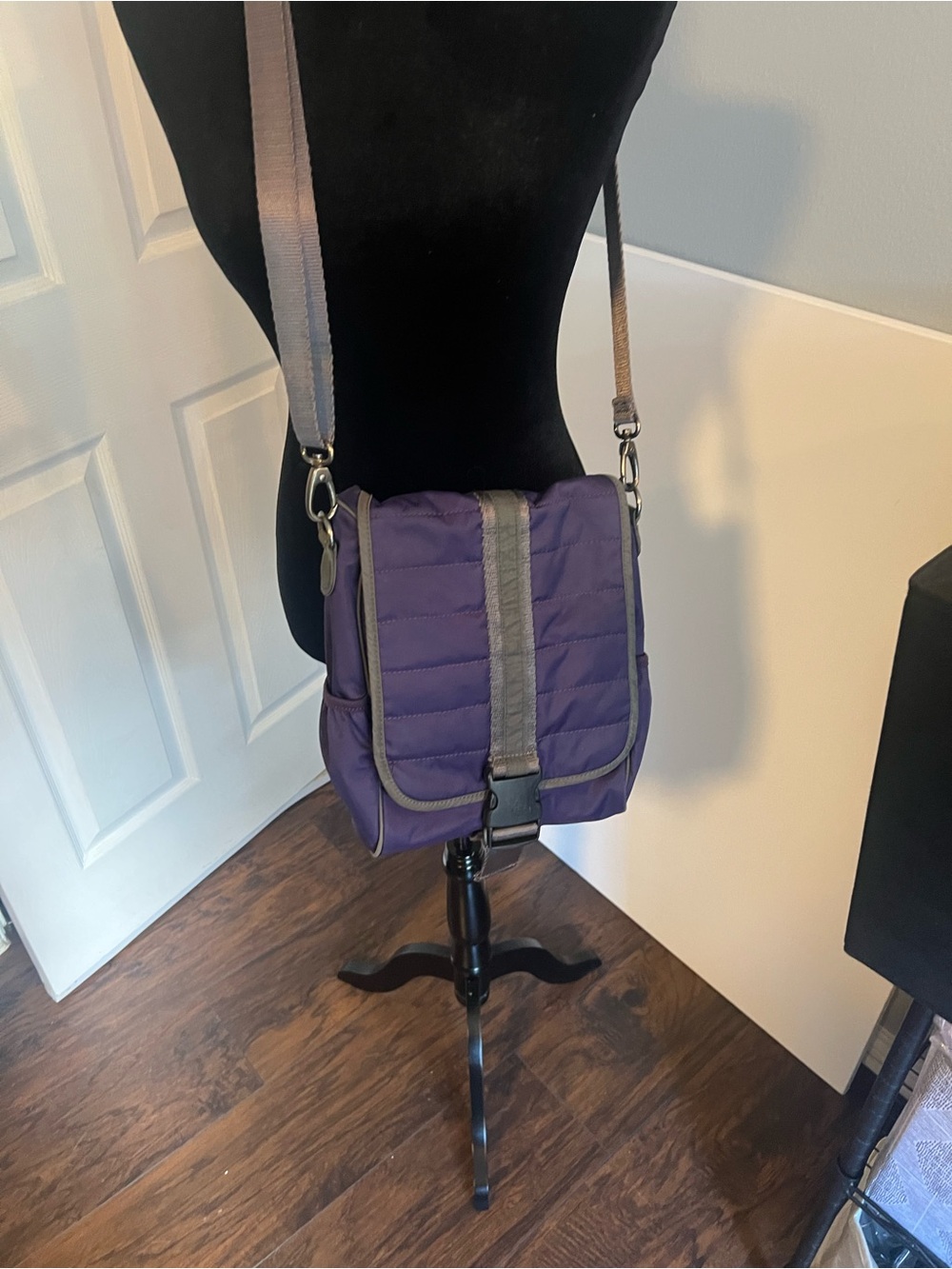 Ellington Purple Quilted Crossbody/Back Pack with Gray Trim and Strap